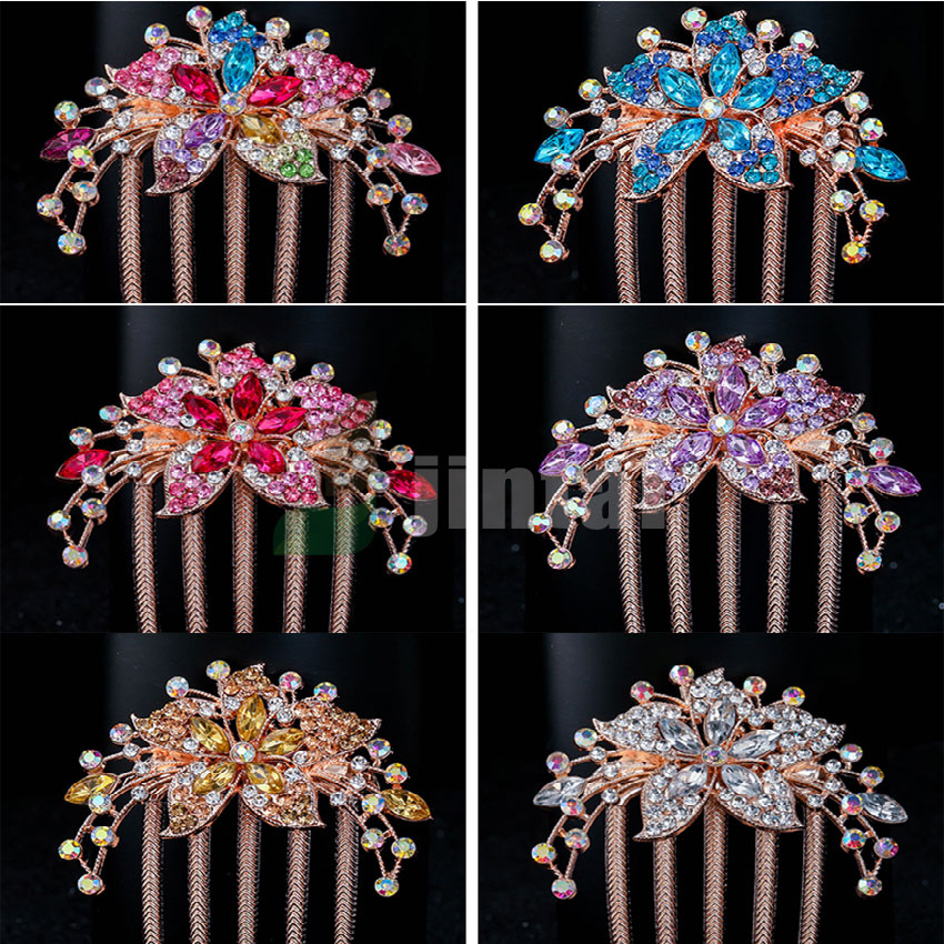 Hair Accessories กิ๊บติดผม เครื่องประดับผม หวีเสียบ หวีเสียบผม หวีสับผม  ปิ่นปักผม  รุ่น 5 ขา คริสตัลดอกไม้งานแฮนด์เมด