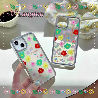 🌈Langton🌸ป้องกันการหล่น ขอบเต็ม iphone 11 14 pro max เคสใส ดอกไม้ สีสัน เล็กและสด เรียบง่าย case for iPhone 12 13