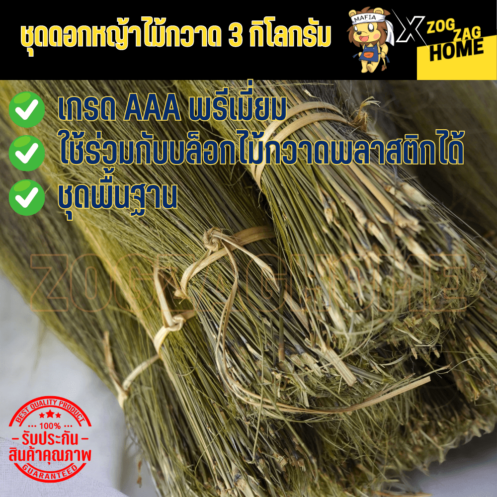 ชุดดอกหญ้า 3 กิโลกรัม ดอกแขม ดอกหญ้าทำไม้กวาด คัดพิเศษ เกรดAAA ชุดสุดคุ้ม Zogzaghome