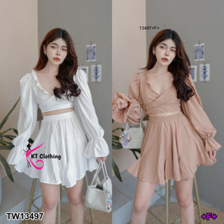 Set เสื้อครอปแขนยาวผูกหลัง+กระโปรงสั้น NL13497