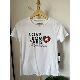 เสื้อยืด Karl lagerfeld "  เสื้อยืดหญิงปักหัวใจ Love From Paris ขาว  "งานKarl lagerfeld แท้100%