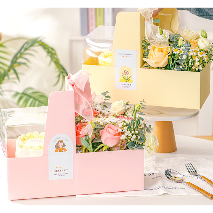 กล่องใ่ส่เค้กใส่ดอกไม้ ของขวัญ หูหิ้ว+ (VL02)