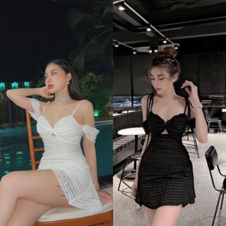 Teera❤️พร้อมส่ง✨มินิเดรสลูกไม้ ดีเทลแขนเปิดไหล่ งานเย็บสวยมาก❤️ซับในทั้งตัว