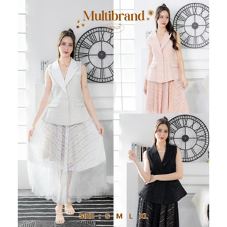 Iงานป้าย Multibrand 5027 {S-XL} (ป้ายแท้)(เช็คของก่อนโอนเงิน) มี 4 ไซส์ เซ็ตสูทแขนกุด + กระโปรงยาวตาข่าย