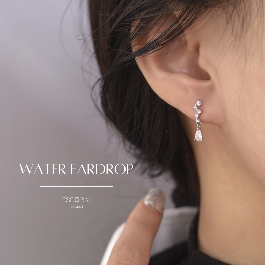 ESCOBAL ต่างหูเงินแท้ Water Eardrop ต่างหูเพชร หรูสวย  ต่างหูแฟชั่น ของขวัญให้แฟน วาเลนไทน์