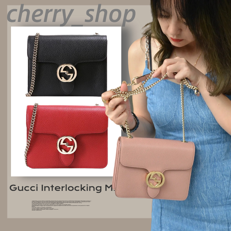 🍒กุชชี่ Gucci Interlocking Mini 8” Crossbody🍒 ผู้หญิง/กระเป๋าสะพายข้าง/กระเป๋าสะพาย🍒