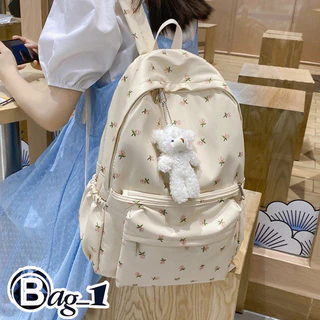 bag_1(BAG1908) กระเป๋าเป้ไนล่อนลายดอกไม้ ใบใหญ่**มีของแถมที่ห้อยน้องหมี**