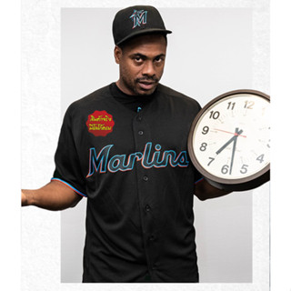 เสื้อเบสบอล MLB ทีม Miami Marlins เสื้อทีม ไมอามี่ มาร์ลินส์ #BB0021 (สีดำ) โอเวอร์ไซส์ S-XL