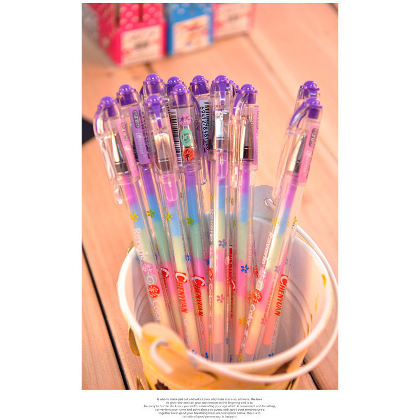 ปากกาเจลสีรุ้ง 6สีในแท่งเดียว วาดรูปตกแต่ง สีรุ้ง ไฮไลต์