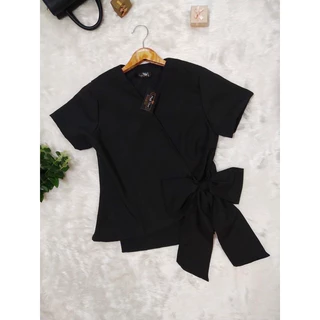 PLOYLY CLOSET | Arielle Bow เสื้อผูกโบว์ด้านข้าง คอวี เสื้อออฟฟิศสีสุภาพ ใส่งานแต่ง เสื้อทำงานผู้หญิง
