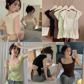 Nudeaholic 💚💙 5378 เสื้อไหมพรมผูกหลัง แซ่บและน่ารักในตัวเดียว ทรงคอเหลี่ยมใส่แล้วเพรียวมาก