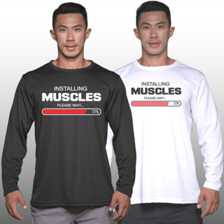 INSTALLING MUSCLES เสื้อแขนยาวนักกล้าม  Men’s Bodybuilding Long Sleeve Athletic Gym Shirt