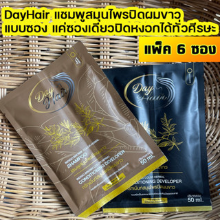 เเพ็ค 6 ซอง - DayHair เดย์แฮร์ แชมพูสมุนไพรปิดผมขาว | สีธรรมชาติ | ปลอดภัย กลิ่นไม่ฉุน ไม่ติดหนังศีรษะ