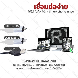 กล้องกำลังขยาย 1600 เท่า กล้องจุลทรรศน์ USB/micro/typeC 1600X mobile-PC แบบขาตั้ง กล้องขยายไมโครสโคป