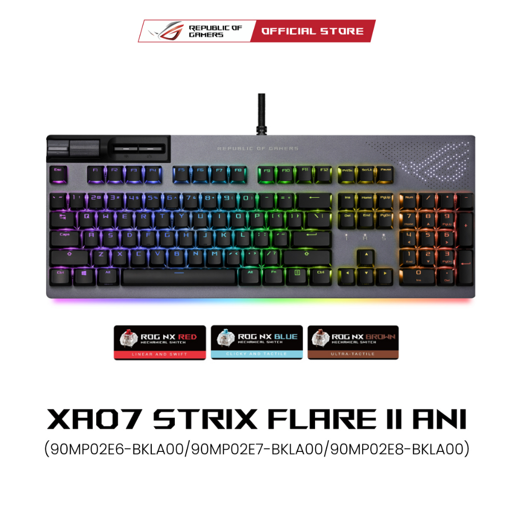 ASUS XA07 STRIX FLARE II ANI (BKLA00), gaming mechanical keyboard with AniMe Matrix LED display, 8000Hz polling rate, ROG NX mechanical switches, metal media controls,and a wrist rest with light diffuser (TH-ENG)