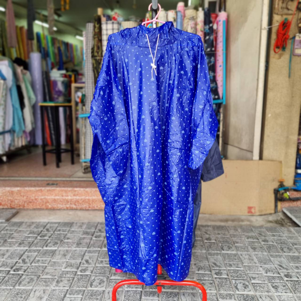 ชุดกันฝน ลายจุดเพชร สีสันสดใส แบบสวม แขนจั๊ม มีฮู้ด