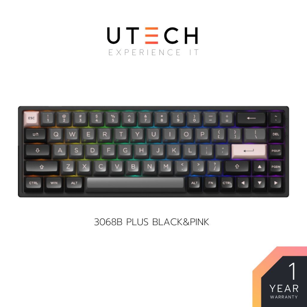 คีย์บอร์ด Akko Keyboard 3068B Plus - Black&amp;Pink RGB Bluetooth Wireless Hotswap Mechanical Keyboard by UTECH