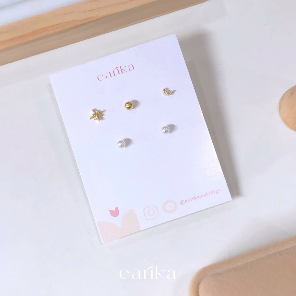 earika.earrings - mini lunar set เซ็ตต่างหูจิ๋วก้านเงินแท้ชุบทอง คนแพ้ง่ายใส่ได้