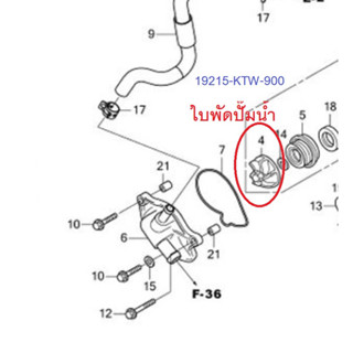 ใบพัดปั๊มน้ำ 19215-KTW-900 forza300 g1 g2 (ปี2013-2020) ทุกปี เบิกใหม่ แท้โรงงาน Honda