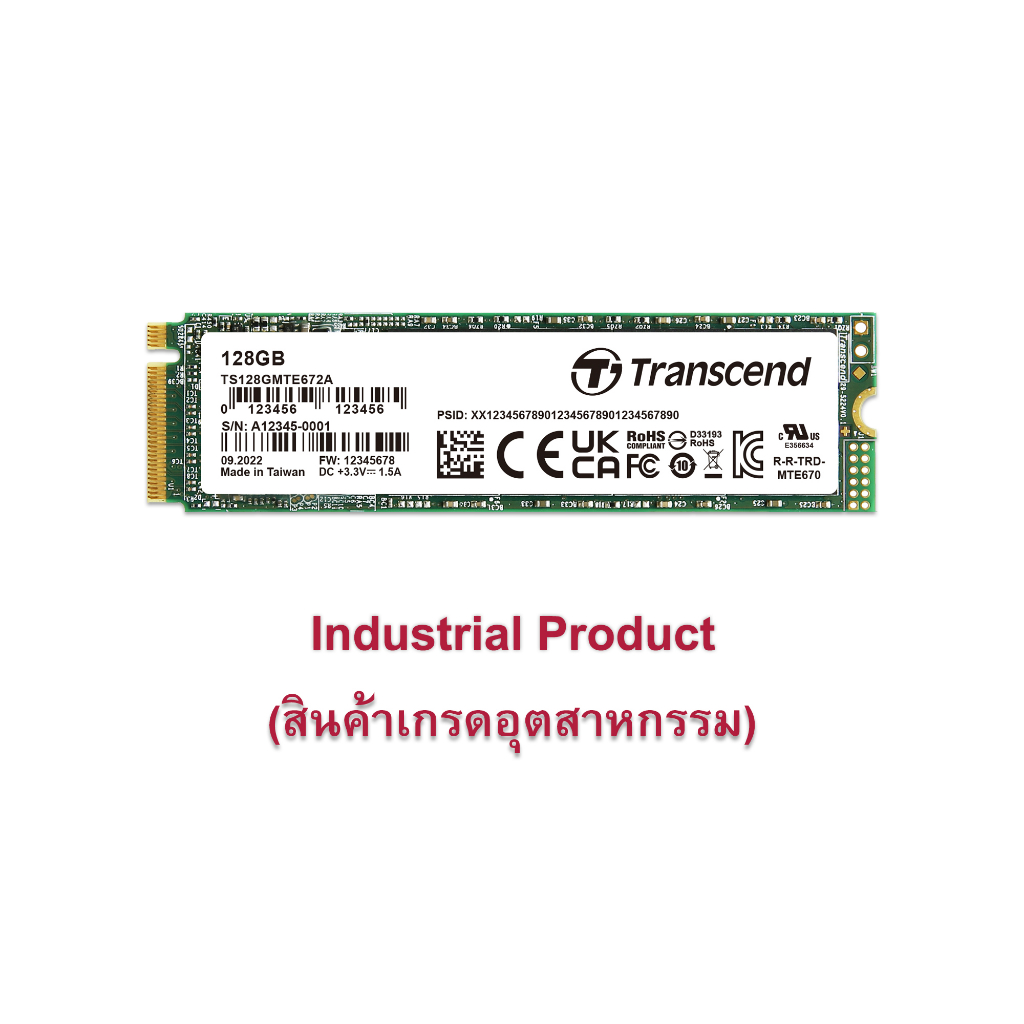 Transcend M.2 SSD PCIe Gen 3x4 MTE672A : 128GB (Industrial Product) รับประกัน 3 ปี - มีใบกำกับภาษี -