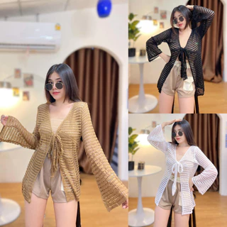 🌈 SpinnyHouse 🌈 เสื้อคลุมทอลายตาข่าย มีเชือกผูกหน้า 💌 รุ่น ปตท