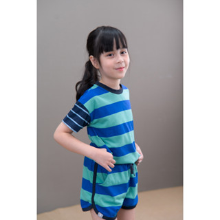 QueenCows Kids ชุดเซ็ตเสื้อแขนสั้น Brett Striped Jersey Set (Green)