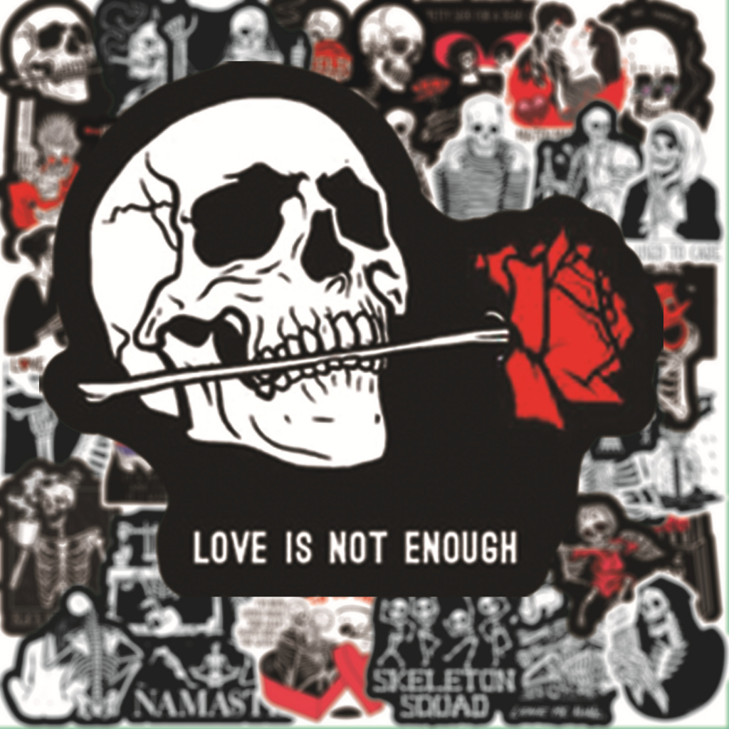 พร้อมส่ง punk ดำขาว Love SKULL devil sticker สติกเกอร์ Blackwhite ศิลปะกอทิก 50ชิ้น halloween