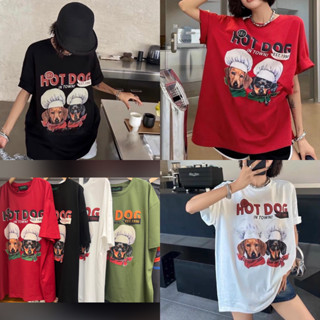 B983 : Hotdog Oversized T-Shirt เสื้อยืดสกรีนลายการ์ตูนน้อลหมาฮ็อทด็อก น่ารักมากกกก😍