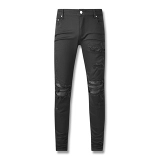 AMIRI black small straight hole patch micro-elastic jeans