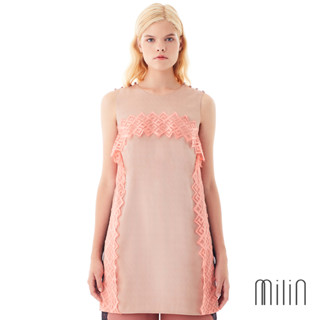 [MILIN] Shi Cheng Buttons shoulder features with lace detail sleeveless tunic top เสื้อแขนกุดผ้าโพลีเอสเตอร์แต่งลูกไม้