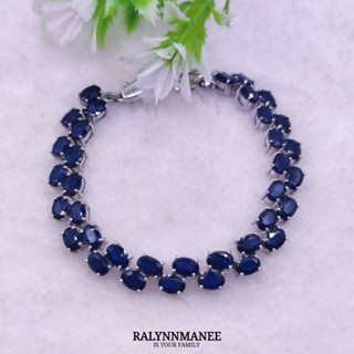 BL018 สร้อยข้อมือพลอยไพลินแท้ ( Blue sapphire ) ตัวเรือนเงินแท้ 925 ชุบทองคำขาว ยาว 16.5 cm.