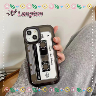 🌈Langton🌸ป้องกันการหล่น ขอบเต็ม iphone 11 14 pro max พร้อมขาตั้ง ความคิดสร้างสรรค์ เคสใส สีดำ case for iPhone 12 13