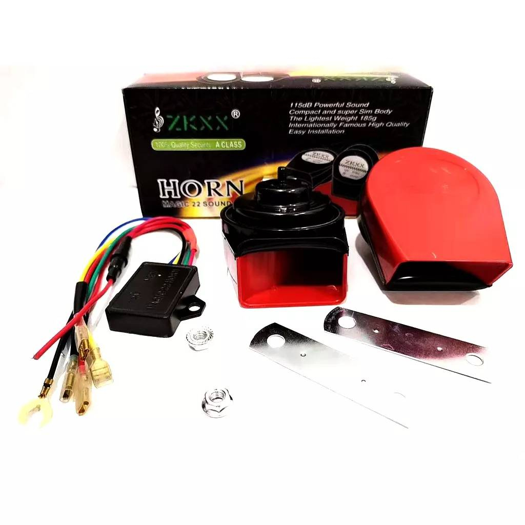 แตรลมไฟฟ้า 12V  ยี่ห้อ HORN แบบ 8 เสียง แตรลมมอเตอร์ไซค์  แตรลมรถยนต์ หอยโข่ง แตรรถมอเตอร์ไซค์ แตรรถ
