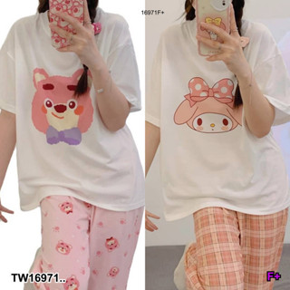 SS16971 Set 2 ชิ้น เสื้อยืดแขนสั้นสกรีน + กางเกงขายาว Short sleeve t-shirt + long pants