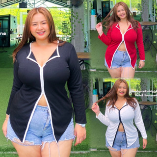 เสื้อสาวอวบร้านตาตั้ม แขนยาวผ่าหน้า อก 38-46 ยาว28 ผ้าร่อง รุ่นใหม่ชื่อดาวิ (นางแบบบถ่ายงานจริง)