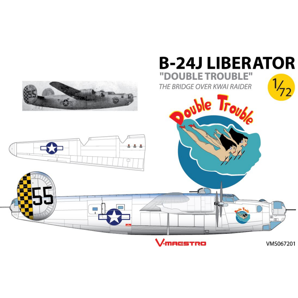 รูปลอกน้ำ DECAL VEHA สเกล 1/72 B-24J LIBERATOR "DOUBLE TROUBLE" THE BRIDGE OVER KWAI RAIDER