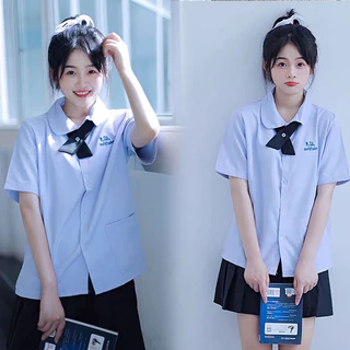 เสื้อเชิ้ตนักศึกษาแขนสั้นผู้หญิงนน่ารัก Oversize แฟชั่นเกาหลี นักเรียนนักคอปกทหารเรือ ยูนิฟอร์ม คอปก สําหรับผู้หญิง