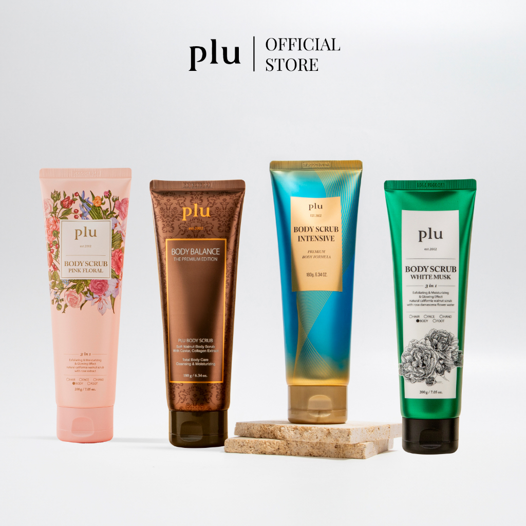 [PLU BODY SCRUB SET] WHITE MUSK + PINK FLORAL + BALANCE THE PREMIUM + INTENSIVE (รวมสครับ 4 สูตร)