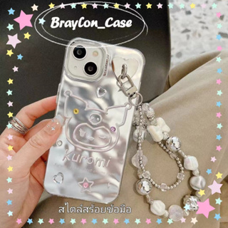 🌷Braylon🌷ขอบเต็ม ป้องกันการหล่น iphone 11 14 pro max สไตล์สร้อยข้อมือ การ์ตูน คุโลมิ เงิน เรียบง่ายcase for iPhone 12 13