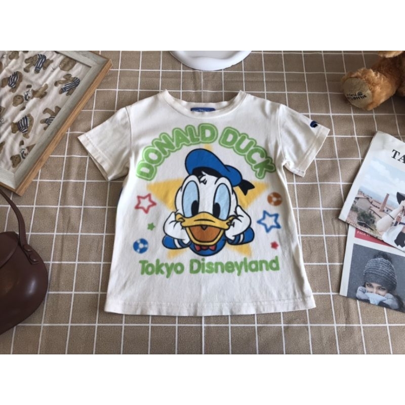 Disney เสื้อยืด ลายโดนัลดัก สีครีม Sz.95 เสื้อผ้าเด็ก มือสอง