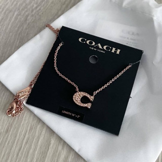 สร้อยคอ Coach Pave Signature Necklace rose gold tone จี้รูปตัวซี สีโรสโกลด์