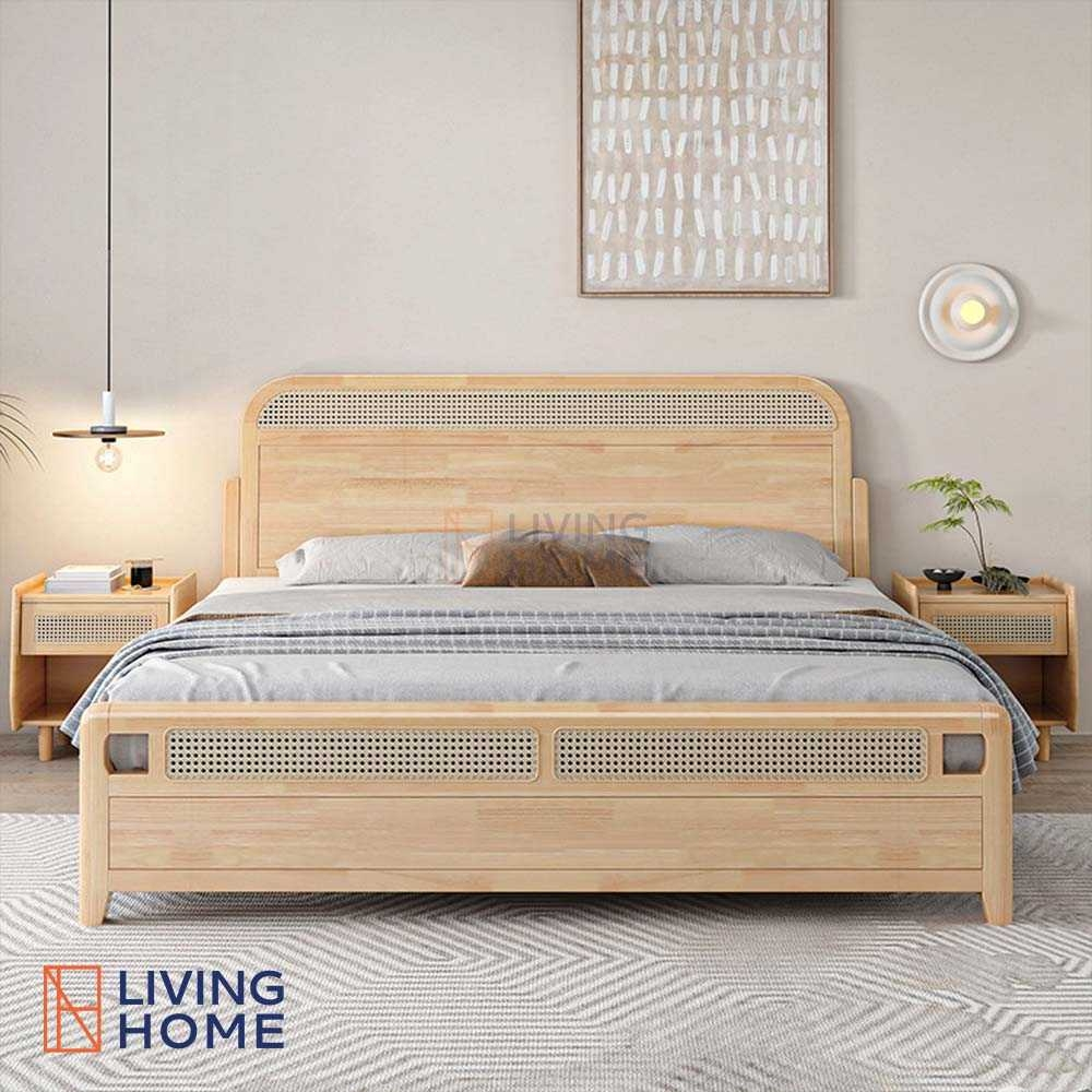 เตียงไม้ แต่งหวายถัก 5 - 6 ฟุต สไตล์มินิมอล รุ่น Aimer (เอมเมอร์) สีธรรมชาติ | Livinghome Furniture Mall