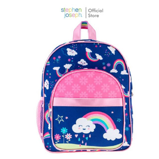 Stephen joseph กระเป๋าเป้เด็ก ยอดนิยมจากอเมริกา ฟรีสติ๊กเกอร์ติดชื่อ CLASSIC BACKPACKS RAINBOWสะพายสบายพร้อมช่องใสขวดน้ำ