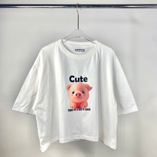 เสื้อครอปสกรีนลาย หมู มีให้เลือก 14 สี