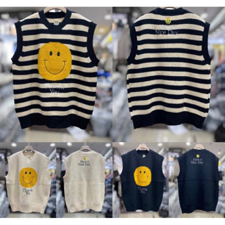 เสื้อไหมพรมแขนกุด ผ้าถัก ลายหน้า smileyน่ารัก แฟชั่นฤดูใบไม้ผลิ สไตล์เกาหลี