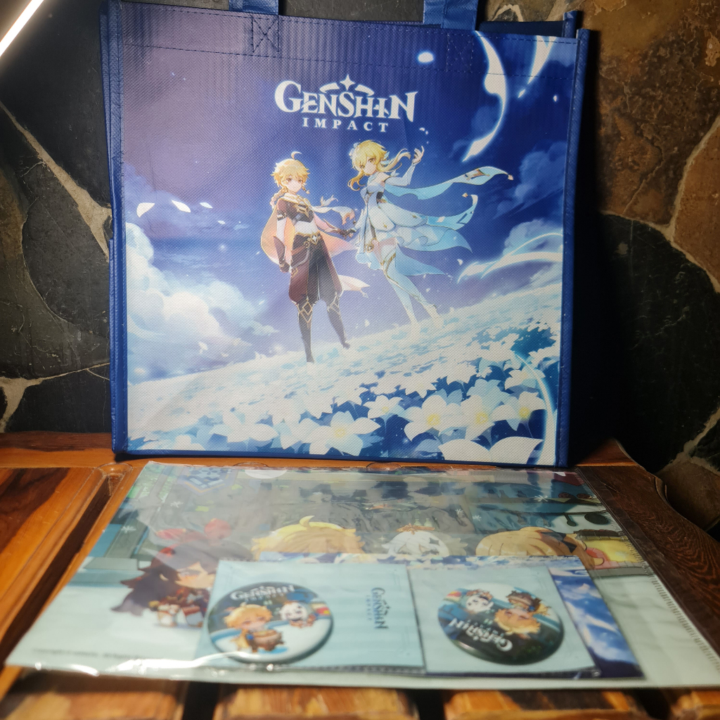 Genshin Impact x Domino's Pizza ถุงผ้าแฟ้มและเข็มกลัด