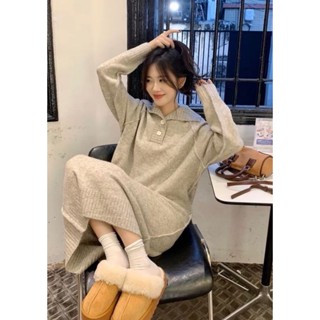 เดรสไหมพรมคอเต่า แขนยาว คอใส่ได้2แบบ