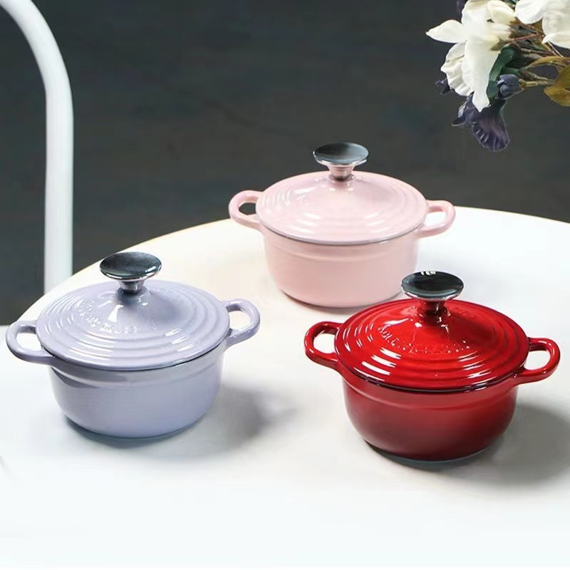 Qianle Ou Dazzling Colorful Mini 15cm Enamel Pot Milk Pot Single person Pot Auxiliary Food Pot Cast Iron Pot Stewed Pot