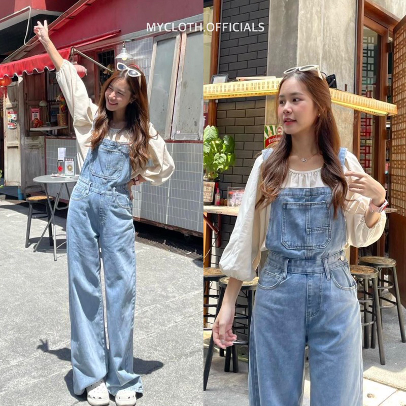 mycloth.officials (917-1) - 🐻💖 เอี๊ยมยีนส์ขายาว สียีนส์อ่อน สีสวยมากกกกกก ทรงขากระบอกใหญ่ คัตติ้งเนี๊ยบบบ สวยสุดดด