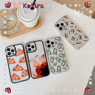 💜Kettra💜ป้องกันการหล่น ขอบเต็ม iPhone 11 14 pro max ความคิดสร้างสรรค์ ครัวซองค์ ขอบดำ เรียบง่าย case for iPhone 12 13